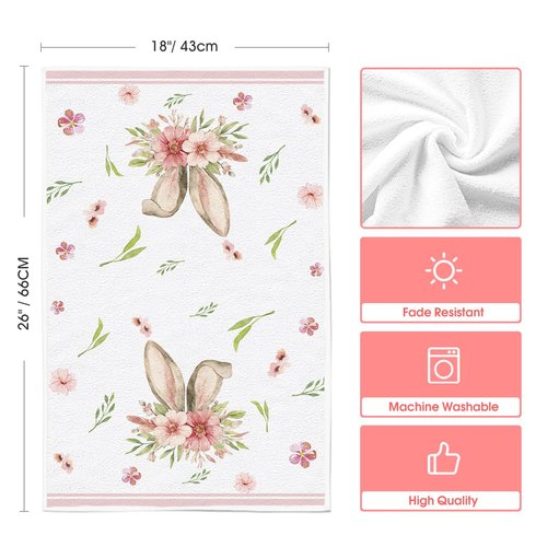 Artoid Mode Pink Bunny Rabbit Ears Floral Leaves Easter Kitchen Towels Dish Towels, 18x26 Inch Be Kind Seasonal Decoration Hand Towels Set of 4