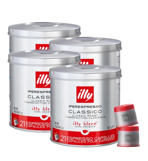 Illy iperEspresso capsules - Classico Medium Roast Coffee - Mild & Balanced - 100% Arabica - 21 Count Capsules per Can (Pack of 4)