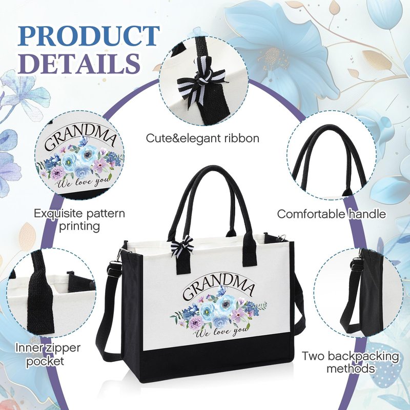 Paterr 10 Pcs Gifts for Grandma– Mothers Day, Birthday Gift Include Canvas Tote Bag 16oz Glass Cup Socks Blanket(Grandma)
