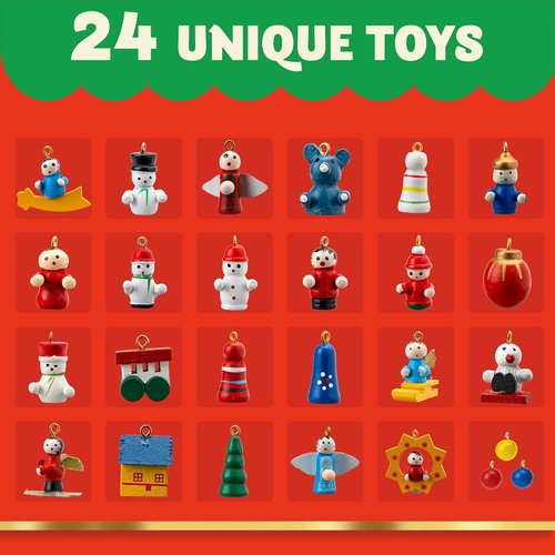 JOYIN Christmas Advent Calendar - 24 Days Countdown with Wooden Tree & 28 Ornaments | Perfect Holiday Gift for Kids