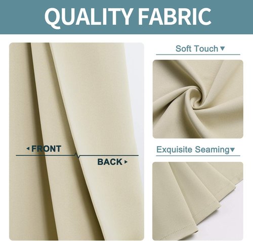 ChrisDowa Grommet Blackout Curtains - Thermal Insulated Room Darkening Panels, Beige, 52W x 54L
