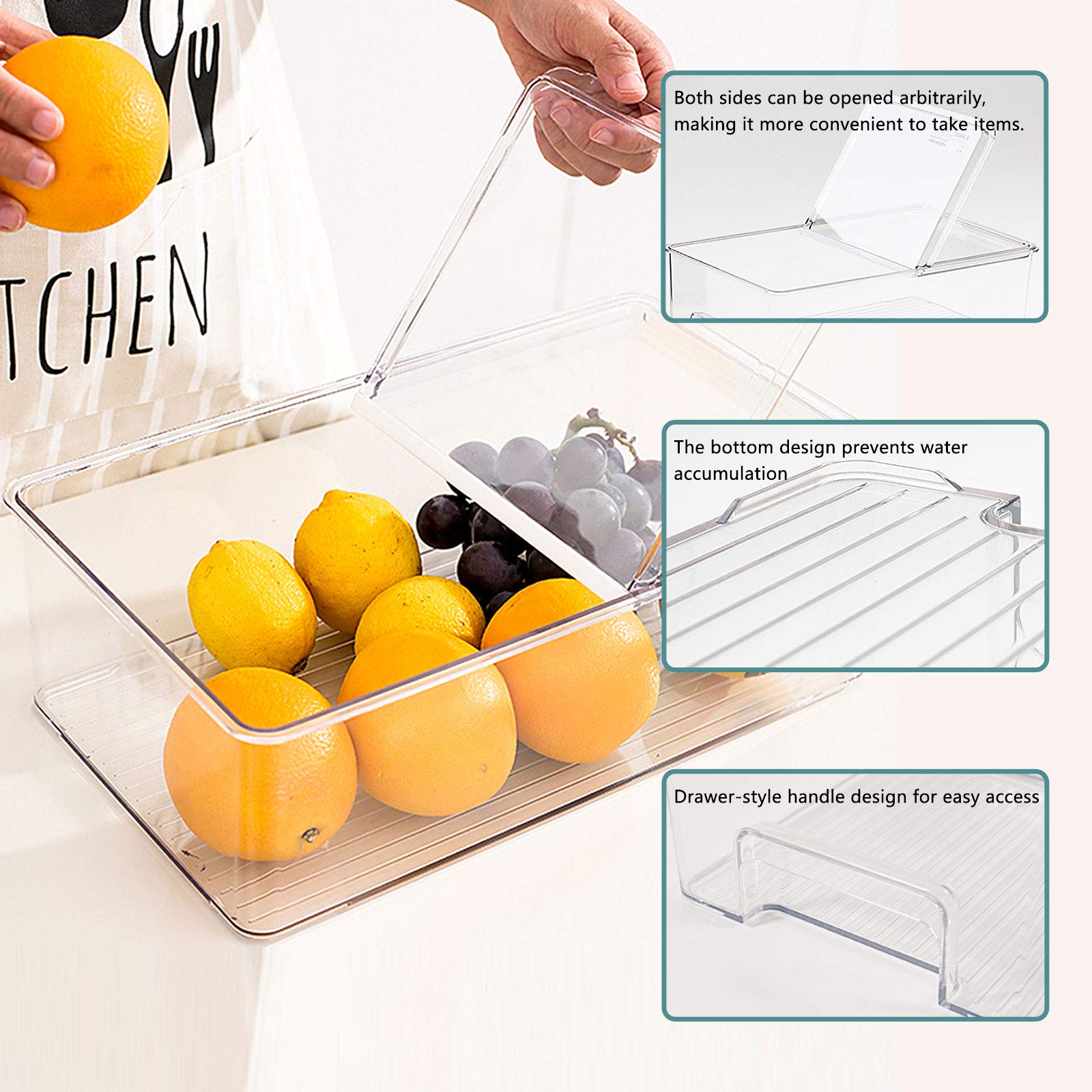 elabo Food Storage Containers Fridge Produce Saver- Stackable Refrigerator Freezer Organizer Keeper Drawers Ice Bins with Lids, Fridge Organizers and Storage Bins for Kitchen, Cabinet, 2 Pack