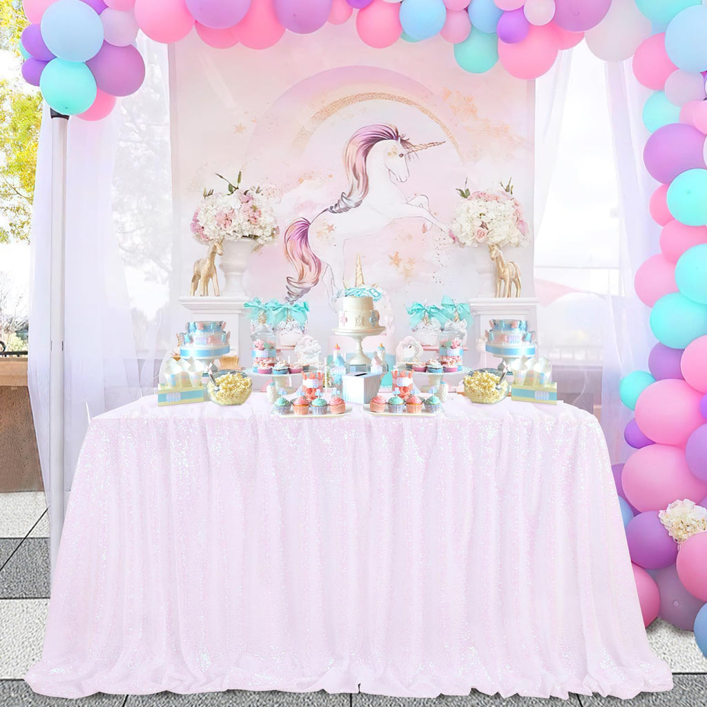 SoarDream White Iridescent Sequin Tablecloth 60x102 Inches Sparkle Table Cloth Cover for Wedding Birthday Party Dinner Cake Buffet Table Decoration