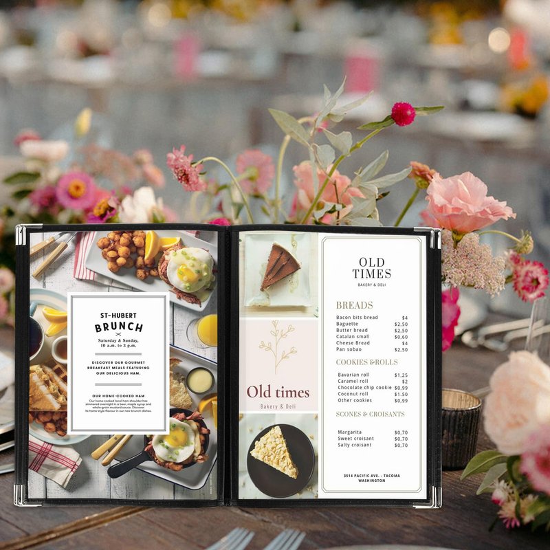 FVIEXE 2PCS 8.5 x 11 Inch Menu Covers 6 Page 12 View, Transparent Restaurant Menu Holder for Restaurant Bar Cafe (Black)