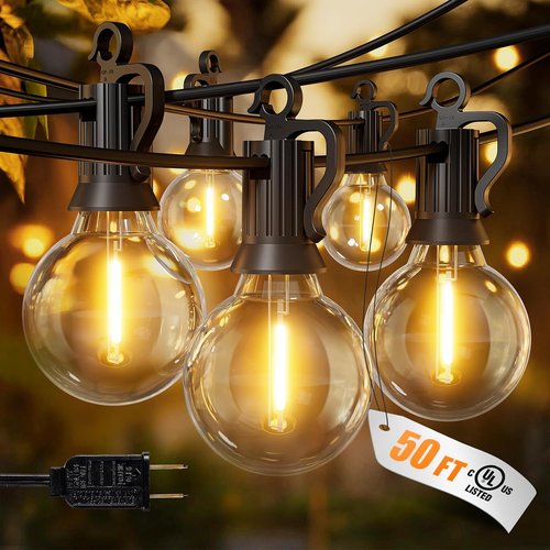 Brightown Outdoor String Lights - 50FT Shatterproof Globe LED Lights | IP65 Waterproof & Dimmable for Patio, Backyard, Bistro, Deck
