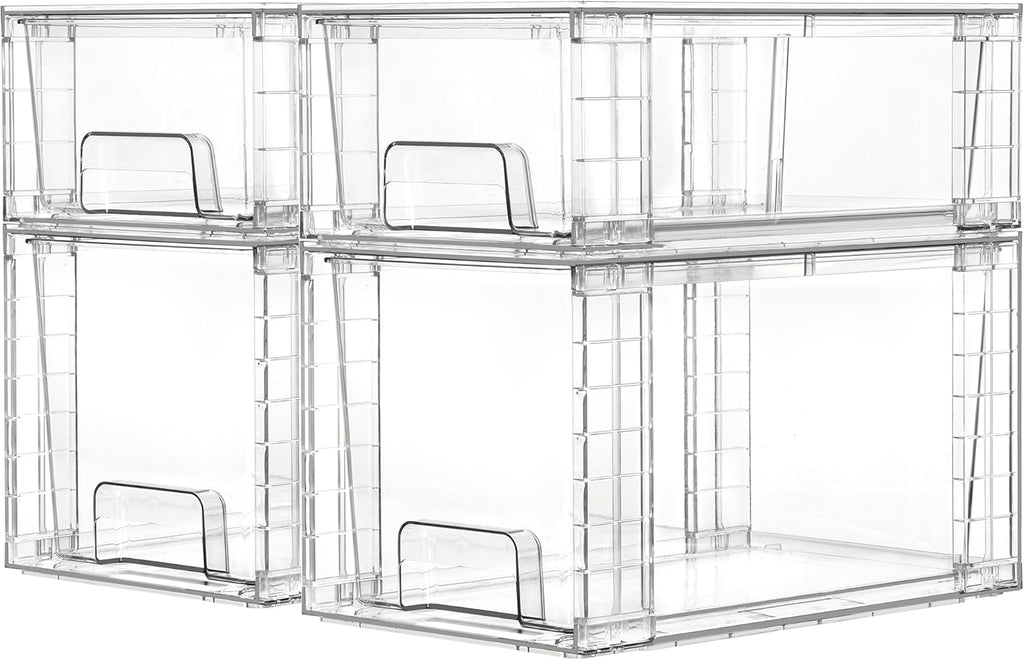 Vtopmart Clear Stackable Storage Drawers - Easy Assembly Organizers for Kitchen & Bathroom | 4 Pack