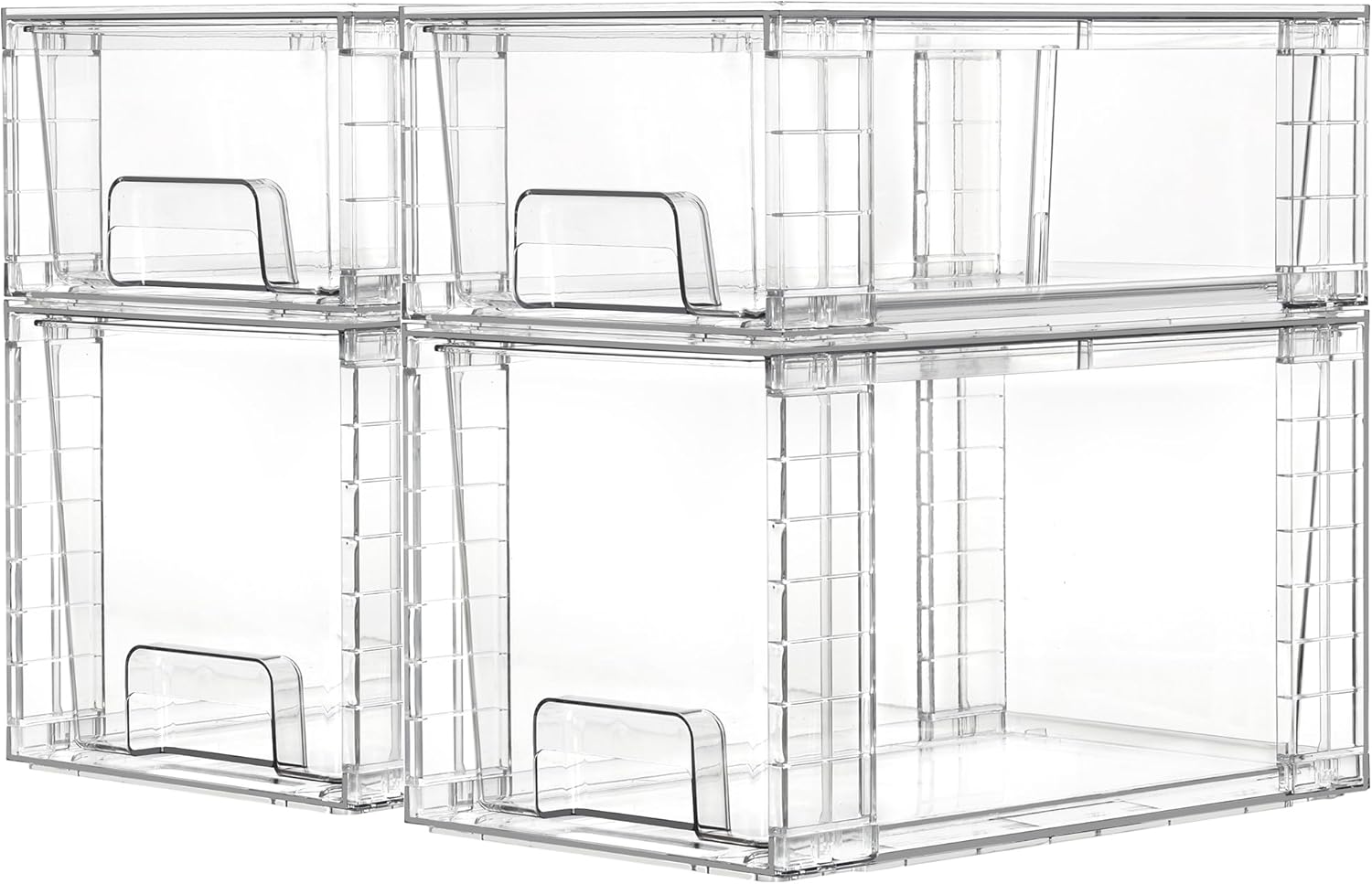 Vtopmart Clear Stackable Storage Drawers - Easy Assembly Organizers for Kitchen & Bathroom | 4 Pack