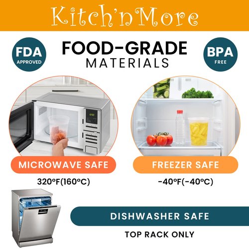 Kitch’nMore 32oz Plastic Deli Food Storage Soup Containers with Airtight Lids, Extra-Thick, Slime, Soup, Leakproof,Stackable,Microwave/Freezer/Dishwasher Safe, BPA Free (24Pack)