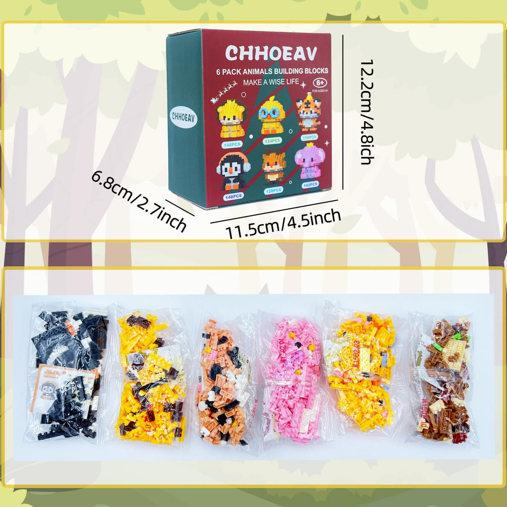 Skiennix Mini Animal Building Blocks - Cute 6 Pack Toys for Kids | Perfect for Easter & Party Favors
