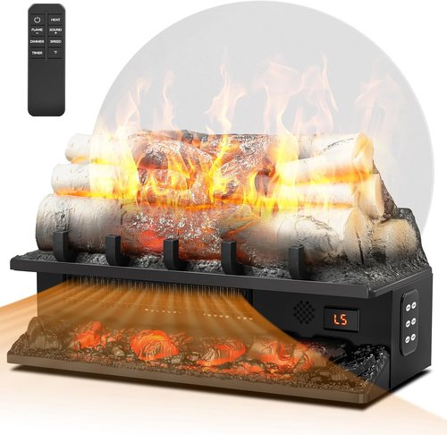 21" Freestanding Electric Fireplace Log Set - Realistic Cracking Sound, 8H Timer, Remote Control, 750W/1500W