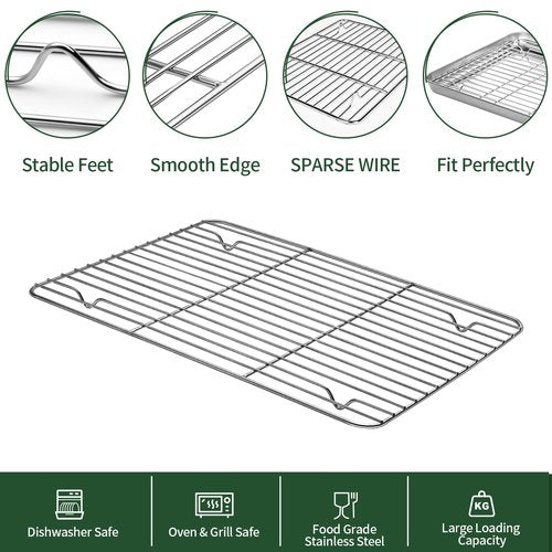 CEKEE Baking Sheet and Cooling Rack Set (2 Baking Pans + 2 Baking Racks), Stainless Steel Cookie Sheet Baking Pan Tray for Toaster Oven, Non Toxic & Heavy Duty & Easy Clean, Size 16 x 12 x 1 Inches
