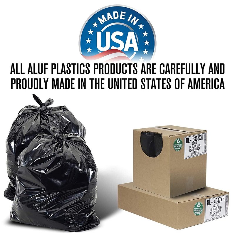Aluf Plastics T-Tough Roll Pack Low Density Repro Blend Star Seal Coreless Rolls Bag, 55-60 Gallon Capacity, 58" Length x 38" Width, XXH Strength, Black (Pack of 100)
