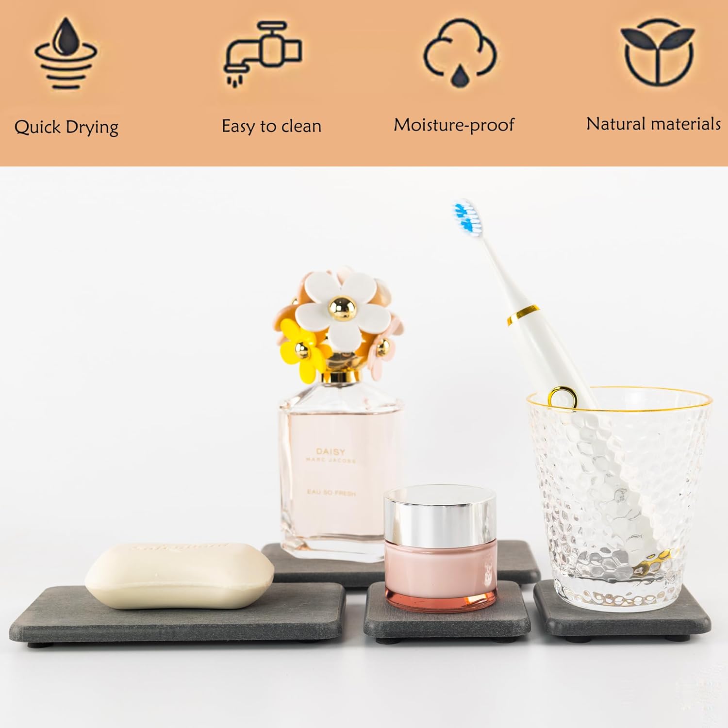 NiuYichee Diatomite Coasters - Set of 4 Water Absorbent Kitchen & Bathroom Trays | Modern Home Decor