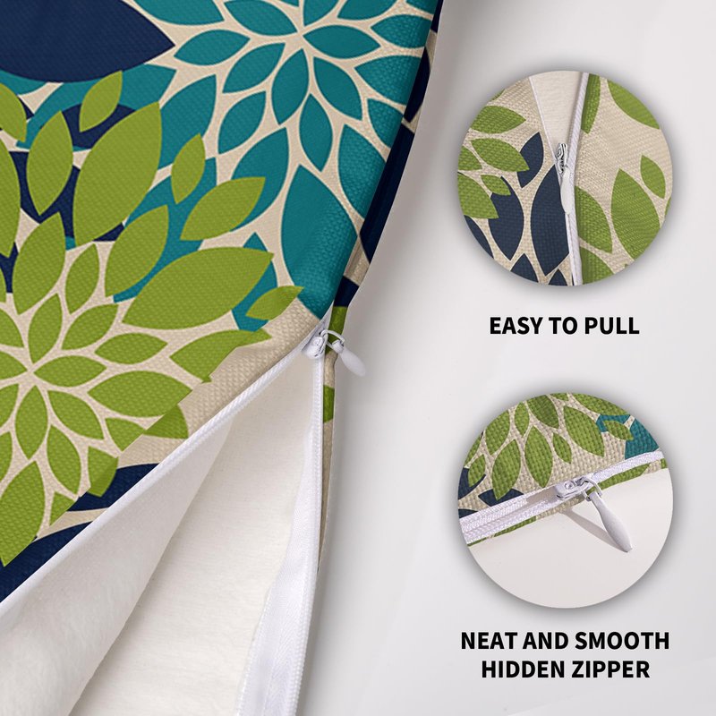 Smozenith Navy Blue Green Teal Pillow Covers 18X18 Inch Set of 2, Modern Geometry Dahlia Floral Print Decorative Throw Pillow Covers Outdoor Farmhouse Cushion Case for Home Couch Sofa Bed Decoration
