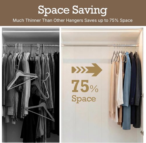 HOUSE DAY Velvet Hangers - Non-Slip Heavy Duty 60 Pack for Space-Saving Closet Organization | Taupe