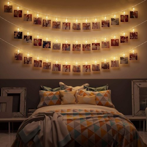 CozyHome - 5.5YD LED Photo String Lights with Clips & Timer Remote | Fairy Light Decor for Teen Rooms