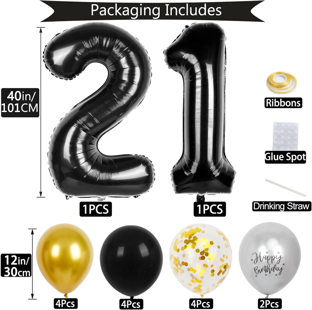 Skiennix 21st Birthday Decorations - 40-Inch Number Balloons & 18 Pcs 12-Inch Balloons | Perfect for Men & Women Parties
