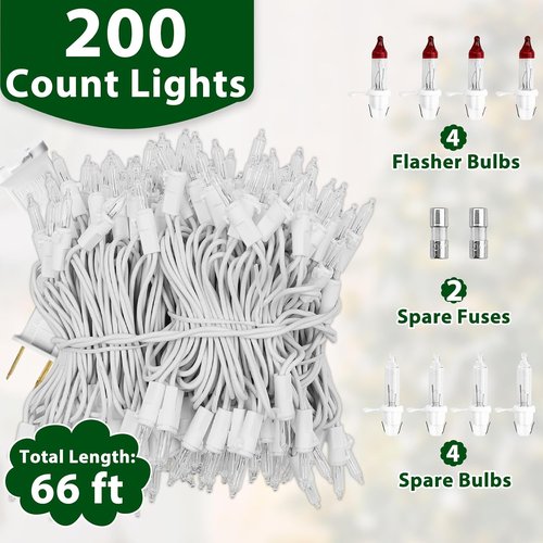 Clear Christmas Lights - 66FT Warm White Mini Lights with 200 Bulbs | Indoor & Outdoor Holiday Decor