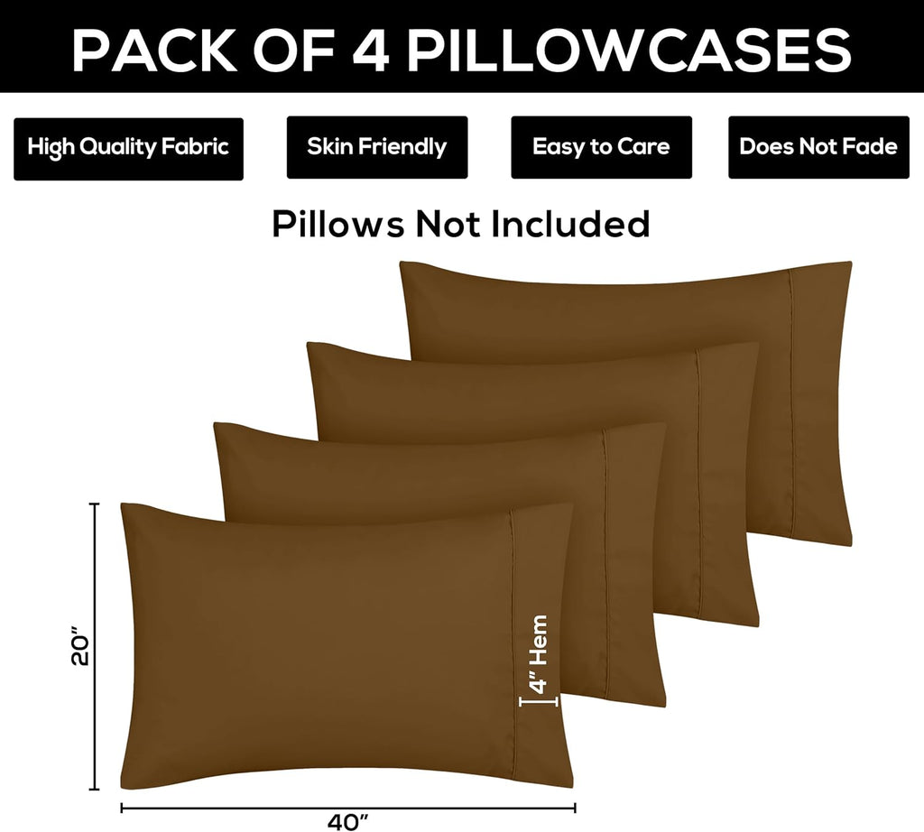 Utopia Bedding King Pillow Cases - 4 Pack - Soft Brushed Microfiber - Fade Resistant 20 X 40 Inches (Mocha)