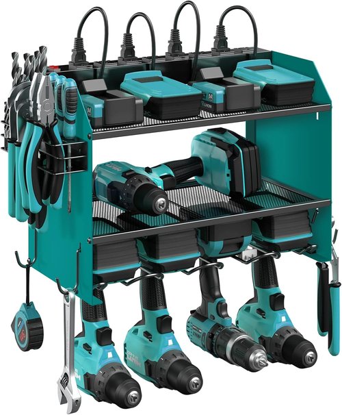 CCCEI Modular Power Tool Organizer - Wall Mount Charging Station & Heavy Duty Storage Shelf | Navy Blue, 2 Pack