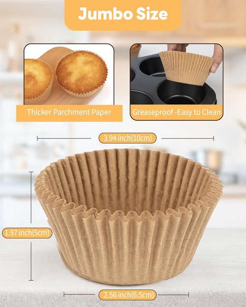 Bake Choice Jumbo Cupcake Liners - 100pcs Unbleached Greaseproof Muffin Wrappers for Parties & Events