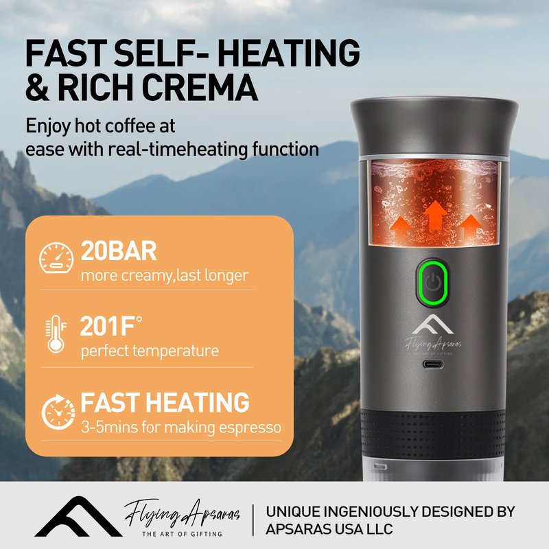 APSARAS USA Portable Coffee Maker for Travel, Portable Espresso Maker, 20 bar Mini Espresso Machine, 3in1 Travel Coffee Maker with Ground Coffee & Capsule(Ns&DG) for RV, Camping, Car