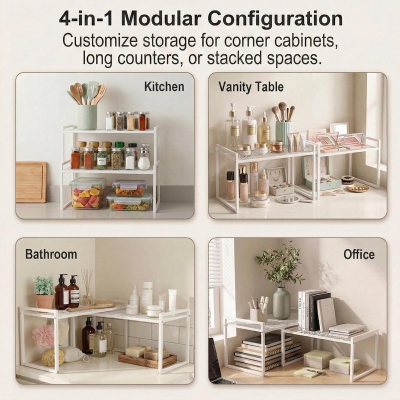 BlisXybion Set of 2 Cabinet Organizers 16.1''W 44 LBS Load Capacity Heavy Duty Kitchen Pantry Shelves Counter Countertop Storage Racks