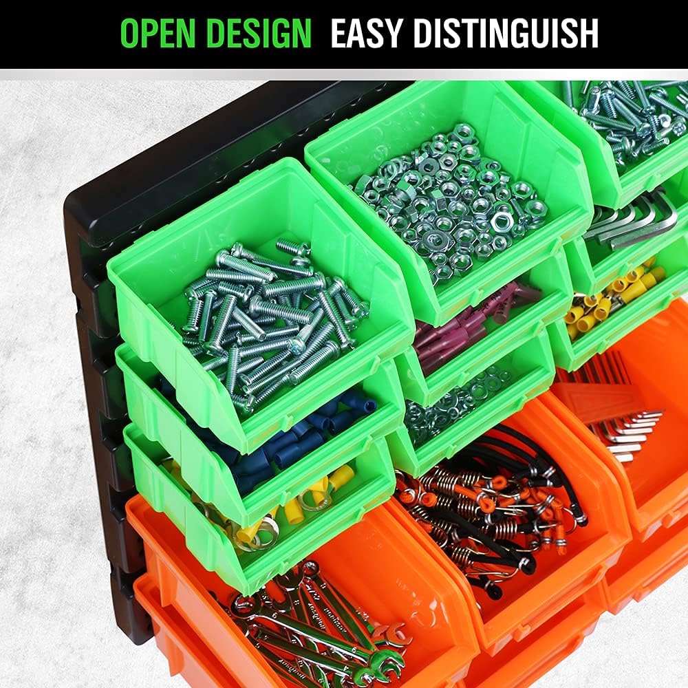 SWANLAKE Heavy-Duty Wall-Mounted Storage Bins | 30-Bin Garage Tool Organizer for Small Hardware