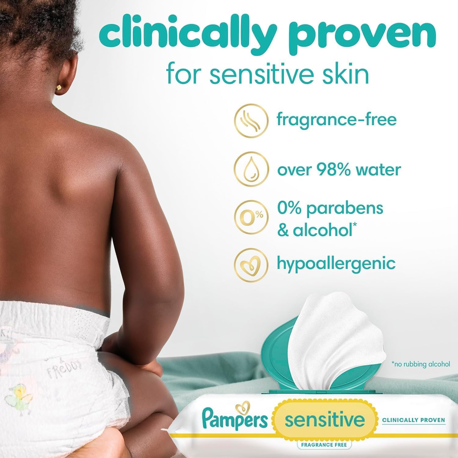 Pampers Sensitive Baby Wipes - Hypoallergenic, Unscented, Water-Based | 18 Flip-Top Packs (1008 Wipes)