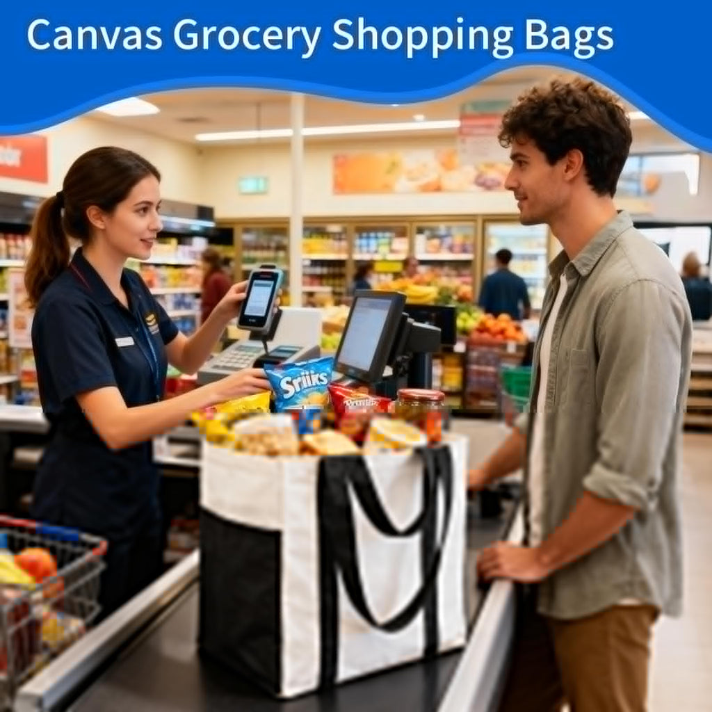 Canvas Grocery Shopping Bags, KIDJFGG Heavy Duty Cotton Canvas Totes with Reinforced Handles, Large Reusable Bag with Bottle Sleeves & Side Pockets, Foldable, Sublimation Bag for Picnic/Beach (3 Pack)