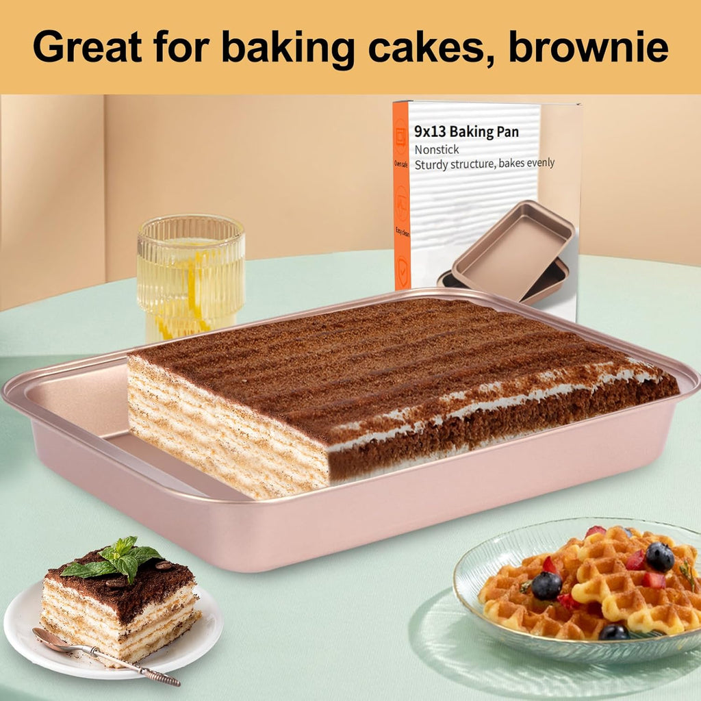 Regine Switzerland Nonstick 9x13 Baking Pan - Easy Clean Carbon Steel Bakeware for Cakes & Lasagna | Rose Gold