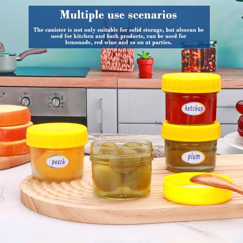 Datttcc Mini Mason Jars, Canning Jars, 4oz Mason Jars with Silver and Yellow Lids for Honey, Jams,Jelly Seasonings, for Kitchen, Bathroom, Gift Giving, Pack of 16