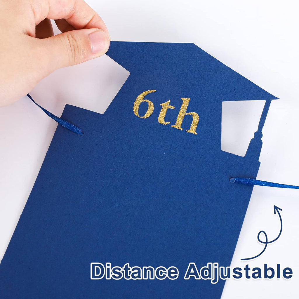 Whaline Graduation Photo Banner - No DIY Required Hanging Bunting | Blue Gold Glitter, 5 x 7 Inch