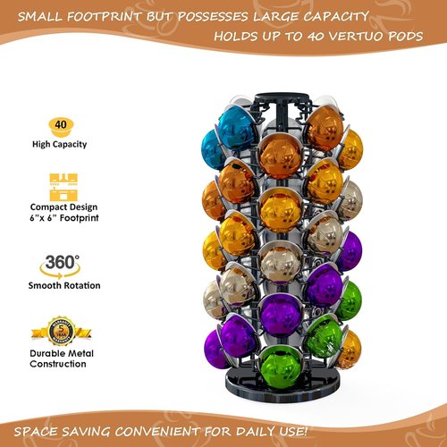 Blacksmith Family Coffee Pod Holder - 360° Revolving Organizer for 40 Nespresso Vertuo Pods - Piano Black