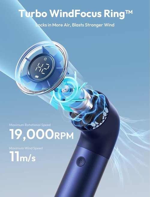 Aecooly Portable Handheld Fan - High-Speed Turbo Air Tube Fan, 19000 RPM, 15H Cooling, Mini Design - Blue