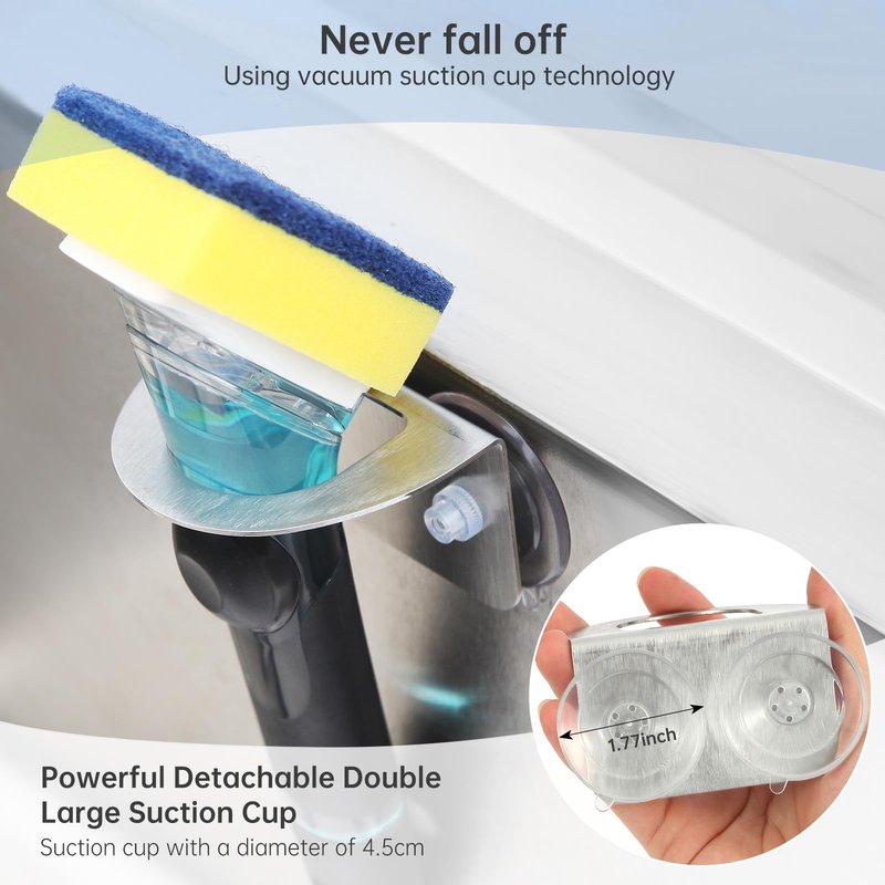 Stainless Steel Kitchen Sink Dish Brush Holder with Suction Cups,Scrub Brush Holder, Compatible with Various Dishwashing Brushes,Dish Wand Holder,Dishwand Sink Caddy,No Drill Rustproof Waterproof