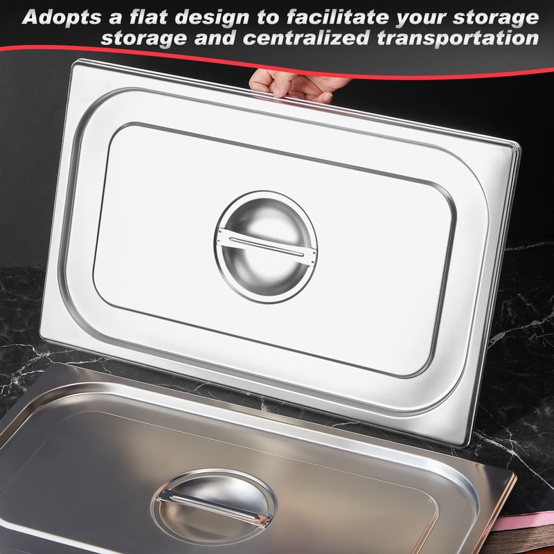 Suclain Full Size Steam Table Pan Covers Hotel Pans Covers with Handle 0.8 mm Thick Stainless Steel 20.8"L x 12.8"W Commercial Food Lid for Steam Food, Buffet, Roasting(8 Pack)