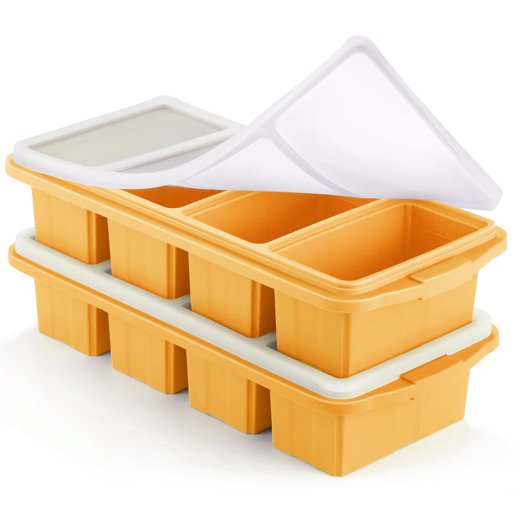 Ztomine Silicone Freezer Tray With Lid - Silicone Freezer Food Molds- Large Ice Cube Tray,Silicone Freezer Container,Freeze & Store Soup, Sauce, Broth,Leftovers - Makes 4 Perfect 1 Cup