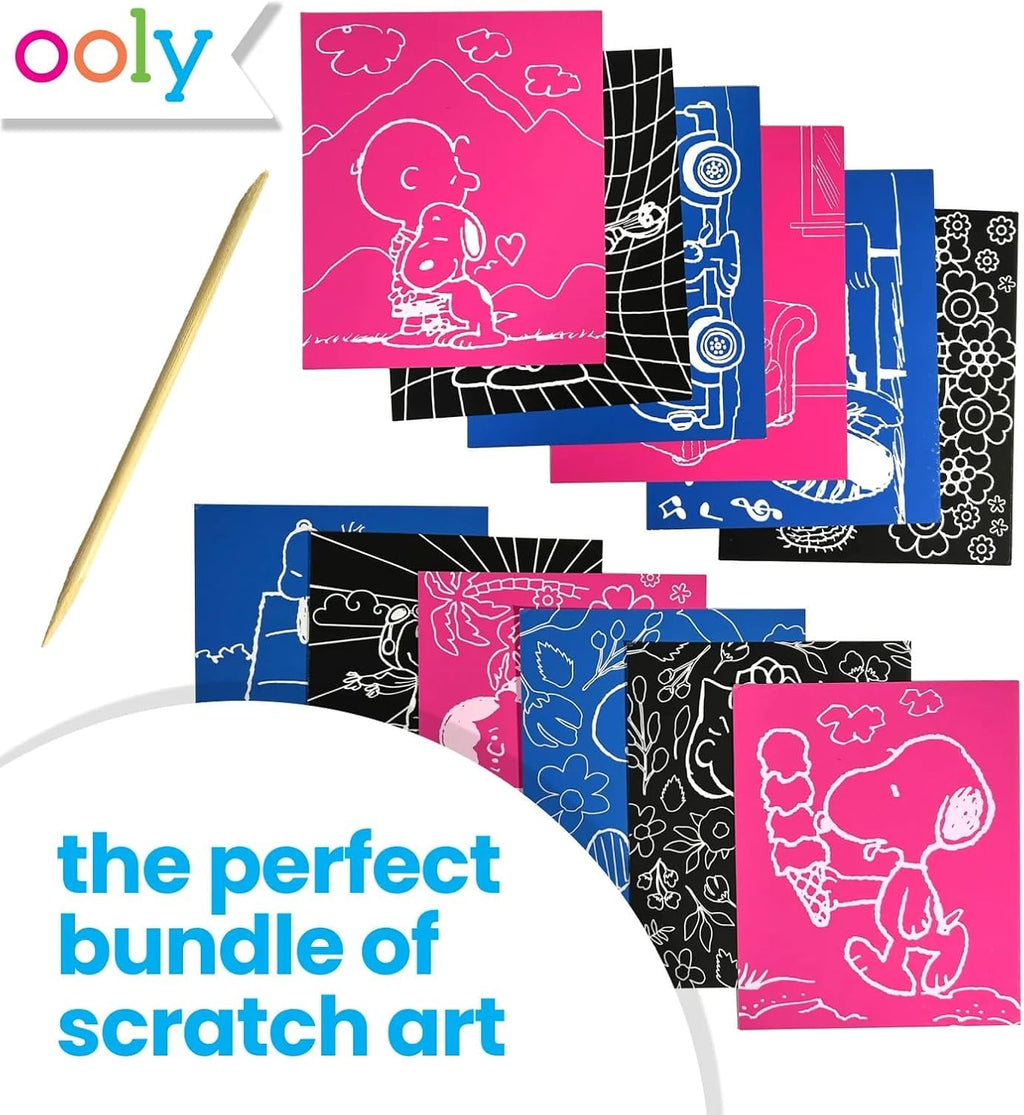 Ooly X Peanuts Scratch Art Kit - 12 Cards with Snoopy & Friends | Travel-Friendly Craft Set for Kids