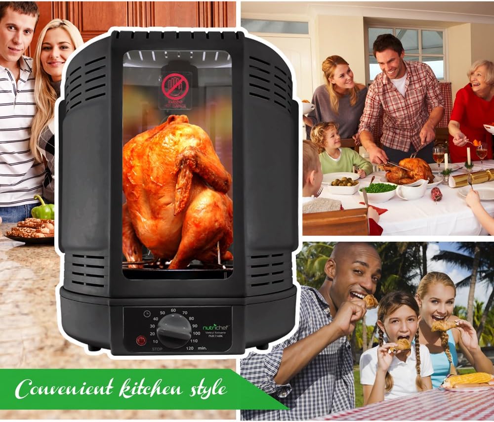 NutriChef Vertical Rotisserie Oven - Rotating Shawarma & Kebab Machine with Skewer Rack | Ideal for Chicken, Turkey & Lamb