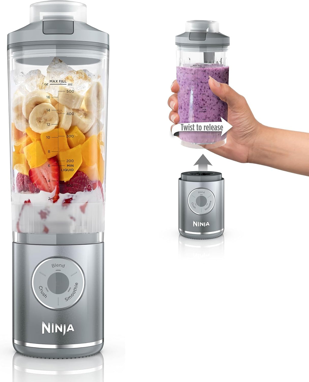 Ninja Blast Max Portable Blender - Cordless Personal Smoothie Maker with 3 Programs | 22 oz Leakproof Vessel, Silver