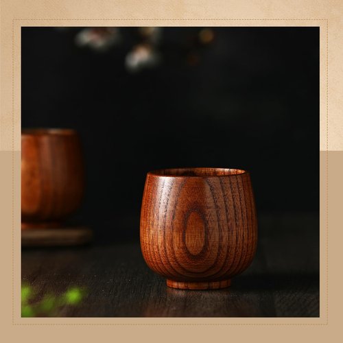 Gerrii 10 Pieces Wooden Tea Cup Wood Coffee Mug Water Japanese Solid Drinking Teacup Glass for Wine, Beer, Milk, Hot Drinks (4 oz)