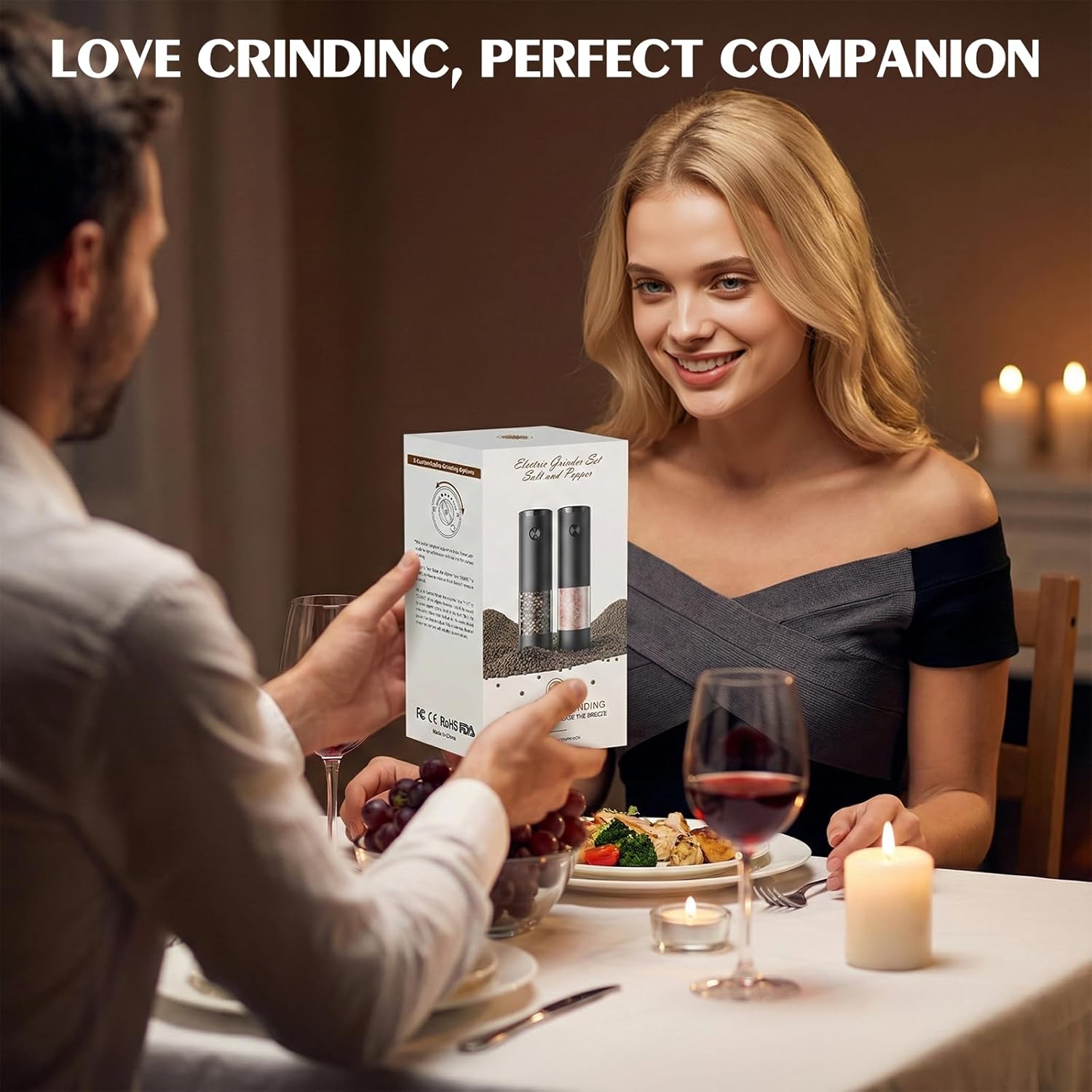 Skiennix Electric Salt and Pepper Grinder Set - Automatic Mill with Adjustable Coarseness | Larger Capacity, LED Light