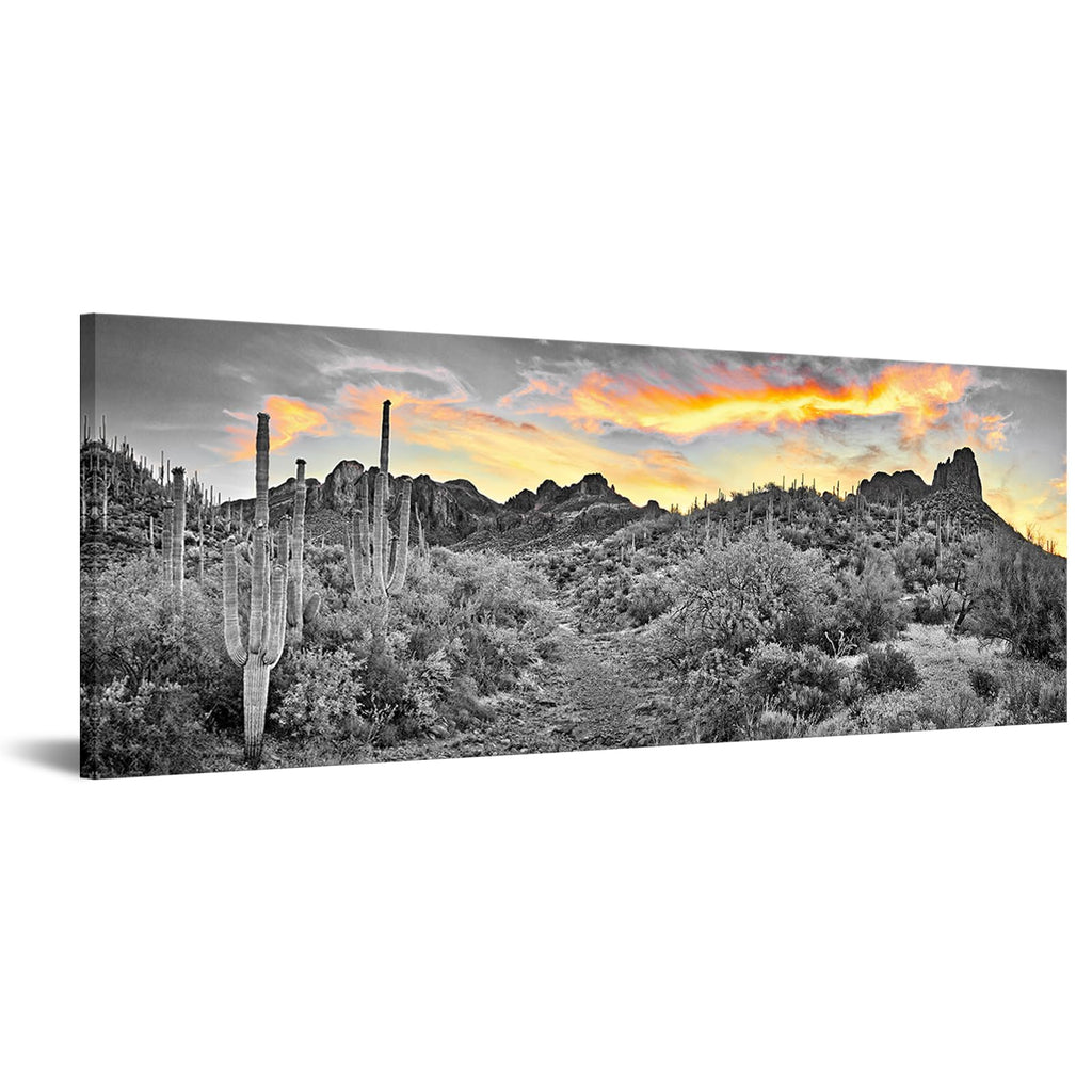 iKNOW FOTO Sonoran Desert Canvas Art Sunset Cactus USA Natural Landscape Picture Print for Home & Office Decor Stretched and Framed Ready to Hang 20x48 Inches