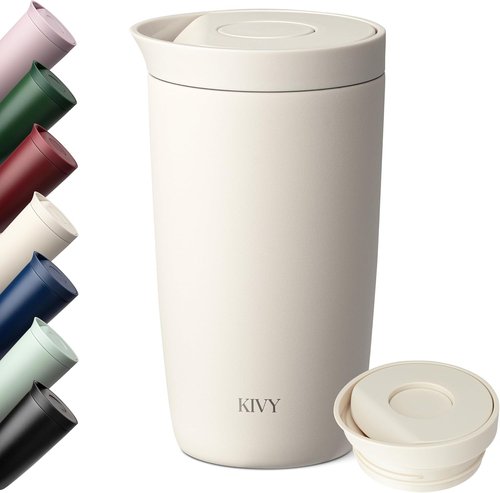 KIVY Insulated Travel Coffee Mug - 12oz Stainless Steel Tumbler | 24h Cold & 6h Hot - Spill Proof & Dishwasher Safe