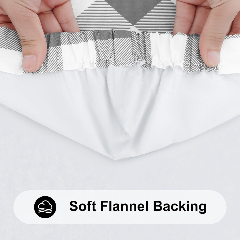 Smiry Rectangle Picnic Table Cloth, Elastic Waterproof Fitted Vinyl Tablecloths, Flannel Backed Buffalo Plaid Table Covers for Dining, Camping, Outdoor (White and Grey, 30" x 72")