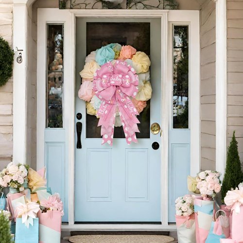 Montekin Large Baby Shower Bows - 20x11 Inch Wired Burlap Wreath Bow for Boys & Girls | Pink 2-Pack