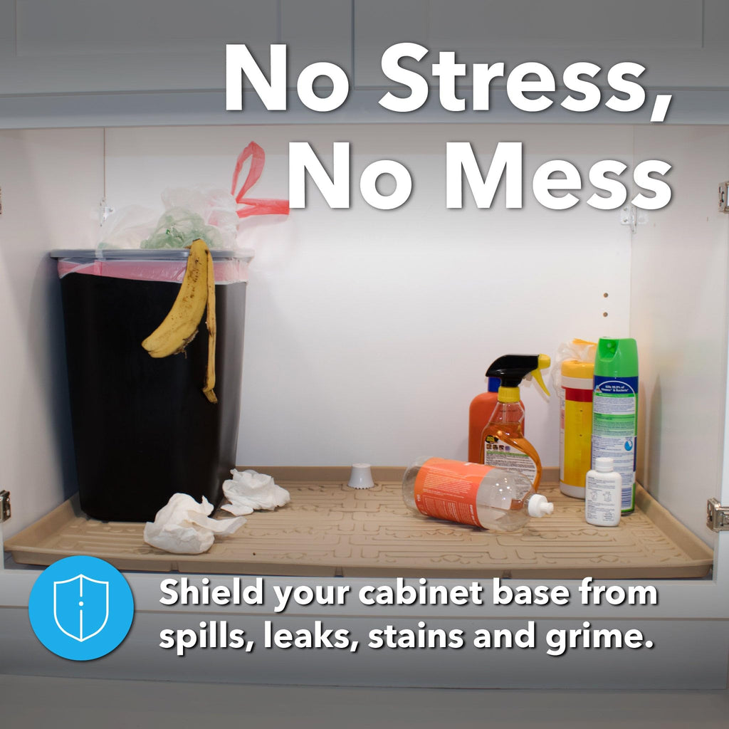 XTREME MATS Waterproof Undersink Mat (Gray 31" 1/4 x 22 1/4) Cabinet Base Liner for Kitchen & Laundry Cabinets Catches Leaks Prevents Damage Flexible Sink Driptray