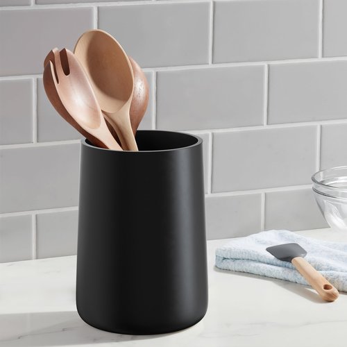 IVE Design Utensil Holder – 7" Tall x 5.2" Diameter Kitchen Utensil Organizer for Countertop (Matte Black, 1 Pack)