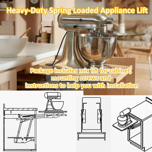 Mixer Lift for Cabinet Appliance Lift for Cabinet Without Soft-Close Spring Loaded for Cabinet Heavy-Duty for Kitchen Cabinet Appliance Lift with Locking Mechanism Mounting